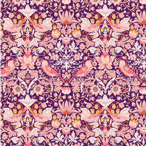 Liberty of London Art Fabric Scrunchie Strawberry Thief Copper Purple Floral - Picture 4 of 8